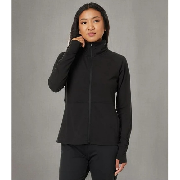 NEW Jockey Women’s Tulip Hem Yoga Black Salt Zip-Up Mock Neck Jacket, Size XL - Picture 2 of 16